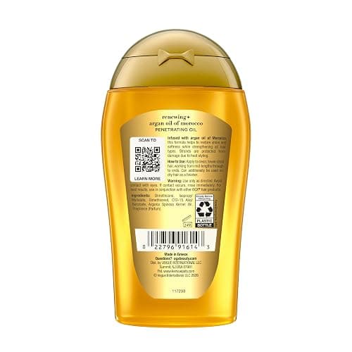 OGX Renewing + Argan Oil of Morocco, Cold-Pressed Argan Oil for Hair Penetrating Treatment & Shine, Moisturizing & Strengthening Silky Oil for All Hair Types, Paraben & Sulfate Free, 3.3 fl oz thumbnail 9