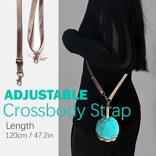 Wrist Yarn Holder, Portable Wrist Yarn Ball Minder Stand with Crossbody Strap Wooden Twizzling Yarn Organizer Storage Knitting Supplies Crocheting Gift for Craft Lover (Solid Wood) - Camel thumbnail 5