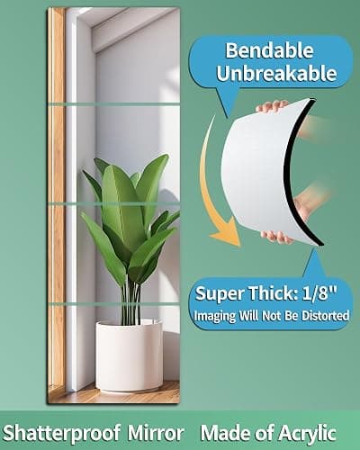 Shatterproof Wall Mirror Full Length for Bedroom, Acrylic Gym Mirrors For Home, Extra Thick: 0.12 inch, 12 x 12 inch x 4 Pcs, Workout Mirrors Safe for Kids, Over The Door, Long Wall Mounted thumbnail 3