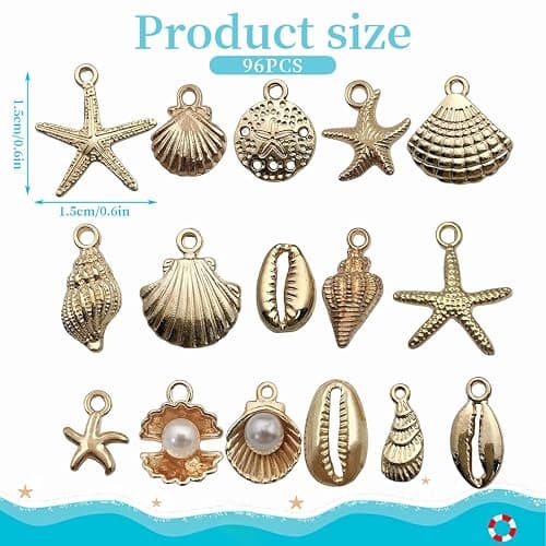 EIHI 96 Pièces breloque acier inoxydable doré, Breloques creation bijoux, Charms maillot de bain thumbnail 2