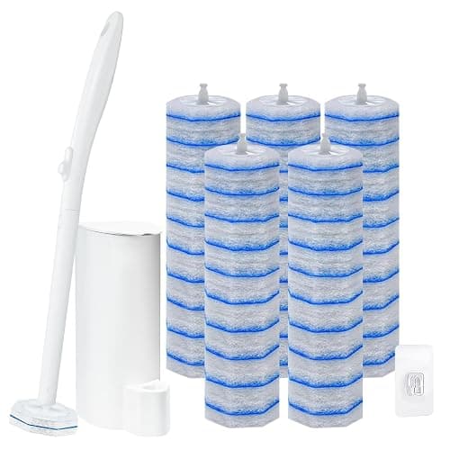 Einweg Toilettenbürsten mit Nachfüllpackung von 50 Dreilagigen, Verdickten Reinigungsschwämmen, Wandmontiertes Wc Bürstengarnitur mit Klobürstenhalter, zur Reinigung von Badezimmern, Waschbecken - Image 1