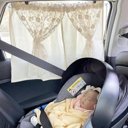 Nawwgy Embroidery Flower Car Window Covers Auto Cotton Vehicle Window Drapes Privacy & Resistant ins Embroidered Chrysanthemum lace Double car Curtains thumbnail 5