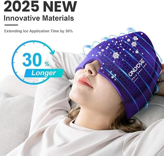 ONLYCARE Migraine Relief Cap, Soothing Headache Hat, Upgraded Odorless Gel Ice Head Wrap, Hot and Cold Therapy, Headache Ice Pack for Tension and Stress(Purple) thumbnail 2