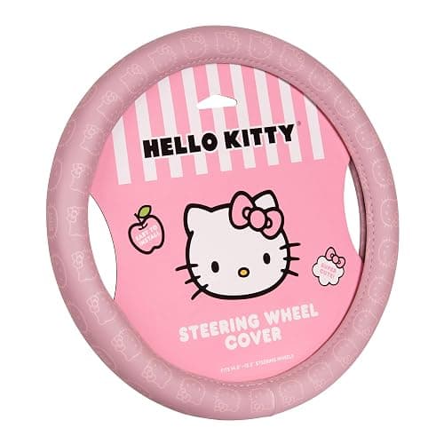 Sanrio Hello Kitty Pink Car Steering Wheel Cover, Universal Fit Cute Car Accessories for Women Stylish Decor Gifts Hello Kitty Accessories - Fits Standard Wheels 14.5"-15" - Image 1
