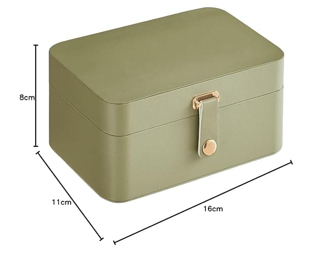 SONGMICS Schmuckkästchen Reise, Schmuckkasten klein, 2 Ebenen Schmuckaufbewahrung, tragbar, Schmuck-Reiseetui, für größere Accessoires, 11 x 16 x 8 cm, Geschenkidee, lorbeergrün JBC166C02 thumbnail 3