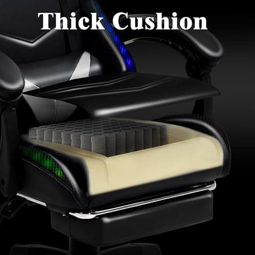 Czlolo Gaming Chair, Racing Style RGB LED Lights Gaming Chairs for Adults and Kids, Lumbar Massager Gamer Chair, High Back Reclining Computer Chair with Footrest and Headrest (Black/Gray) thumbnail 8