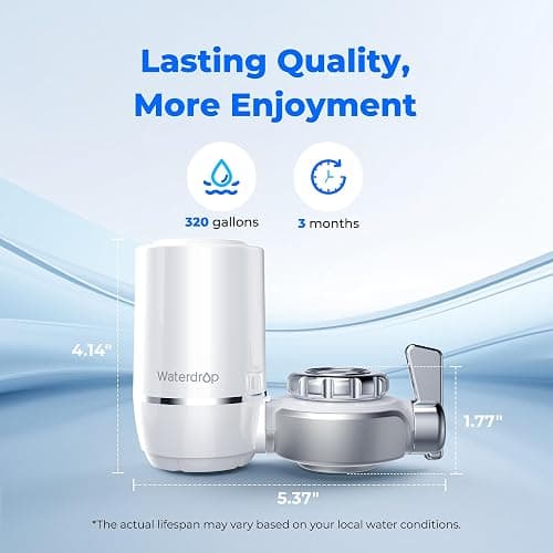 Waterdrop Water Filter for Sink Faucet, NSF Certified Water Purifier, 320 Gallon Tap Water Filter for Kitchen Sink, Reduces Chlorine, Lead-Free Material, Faucet Mount Water Filtration System, 1 Filter - Plastic - Basic Faucet with 1 Filter thumbnail 2