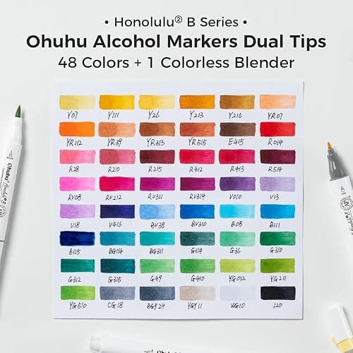 Ohuhu Alcohol Markers Brush and Fine Tip - 48-Color Alcohol-based Art Sketch Marker Set for Artist Adults Coloring Illustration - Brush and Fine Dual Tips- Honolulu 2B - Refillable - AP Certificated thumbnail 4