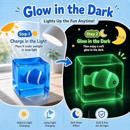 Stress Cube Squishy Toys, Glow-in-The-Dark Clownfish Inside, Squishys Sensory Toy to Stress and Anxiety Relief, Squeeze Fidgets for Autism Adults Party Favors, Halloween, Christmas, Travel Gift thumbnail 3