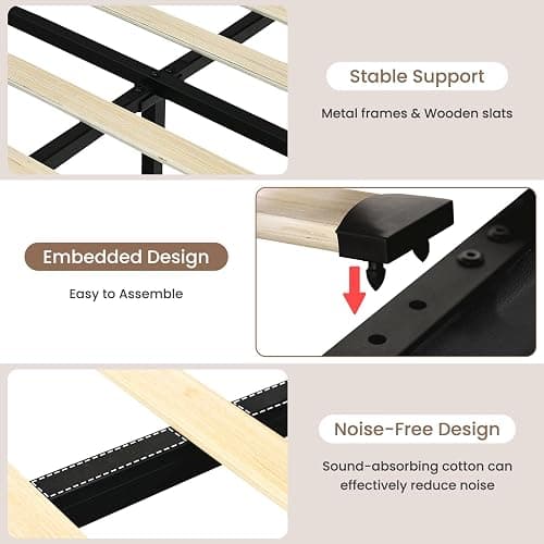 IMMERSTABLE Full Size Bed Frame with Headboard and 4 Storage Drawers, Faux Leather Upholstered Platform Bed with LED Lights, Metal and Wood Slats, No Box Spring Needed, Easy Assembly, Black thumbnail 7