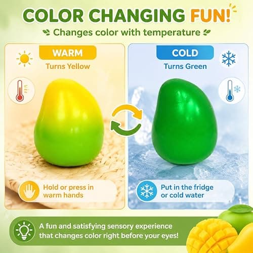 Crunchy Mango Squishy - Heat Activated Color Changing Mango Fidget Toy, Realistic Fruit Sensory Squeeze Ball with Crunchy ASMR Feel for Adults，1PC Mango thumbnail 4