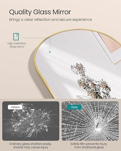 SONGMICS Full Length Mirror, 160 x 50 cm, Arched Full Body Mirror with Stand, Aluminium Alloy Frame, Tempered Glass, for Bedroom, Living Room, Cloakroom, Pale Gold LFM031A01 thumbnail 4