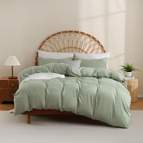JSD Sage Green Duvet Cover Set Queen Size, 3 Piece Duvet Cover with Pillow Shams, Soft Brushed Microfiber Zipper Closure, Comforter Not Included - Image 1