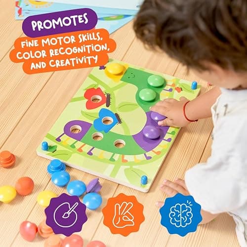 Nene Toys Wooden Color Matching Puzzle for Toddlers 2+ Years – Montessori Pegboard Button Game with Wooden Nails & Cards – Educational Toy for 2 3 Year Old Boys Girls – Fine Motor Skill Learning thumbnail 5