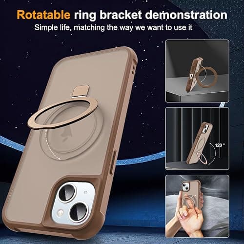SKYLMW Compatible with iPhone 13 Case & iPhone 14 Case with Invisible Magnetic O-Ring Stand Translucent Phone Cases for 13 & 14 6.1" [Compatible with Mag-Safe][Great Grip Feeling], Desert Brown thumbnail 2