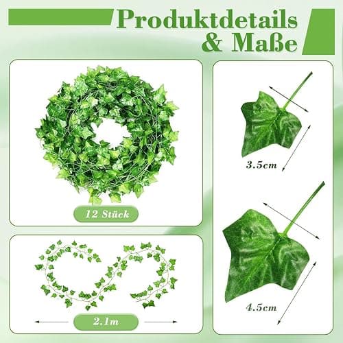 KASZOO 84Ft 12 Pack Artificial Ivy Garland Fake Plants, Vine Hanging Garland, Hanging for Home Kitchen Garden Office Wedding Wall Decor, Green thumbnail 3