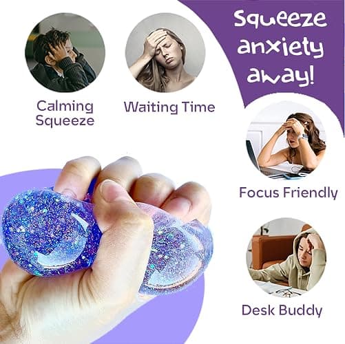 Kiedle Premium Glitter Stress Ball, Odor-Free Cool Cute Sensory Squishy Squeeze Nice Fidget Squish Toy - 2.25" Ball thumbnail 5