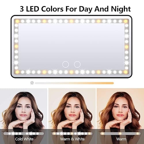 Xinlykid Car Sun Visor Vanity Mirror Rechargeable with 3 Light Modes & 60 LEDs for Car Truck SUV Rear View with Dimmable Touch Screen, Mirror Accessories for Women Girl (Black) - Black thumbnail 4