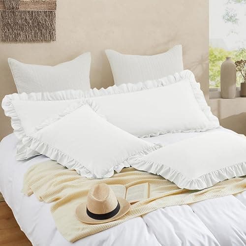 Cobedzy Ruffled Pillow Cases Set of 2, White Standard Pillow Shams Brushed Microfiber Edge Ruffled Soft Pillow Cover with Envelope Closure for Bedding Decor (20"x26") thumbnail 3