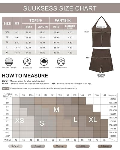 SUUKSESS Women 2 Piece Workout Sets Halter Neck Padded Yoga Tank Tops High Waisted Biker Shorts with Pockets thumbnail 6