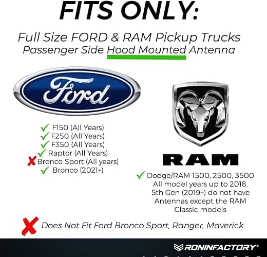 Ronin Factory Antenna for Ford F150 F250 F350 Ford Raptor Bronco Accessories Truck F-150 Accessories & Dodge RAM 1500 Anti Theft Short Replacement Antenna (SmartLock) thumbnail 5