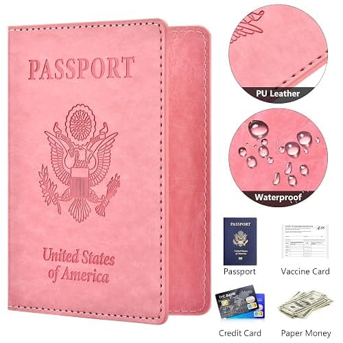 Eoehro Passport and Vaccine Card Holder, Faux Leather, AI-pink, Compact, Lightweight, Waterproof - AI-pink - Simplicity thumbnail 4