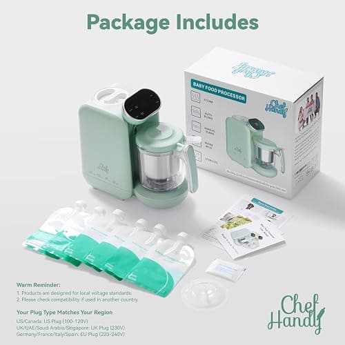 Baby Food Maker | Baby Food Processor with Steaming Basket | Baby Steamer, Blender, and Puree Maker | Milk Warmer Machine | Auto Cooking & Grinding | Touch Screen Control (Green) thumbnail 6