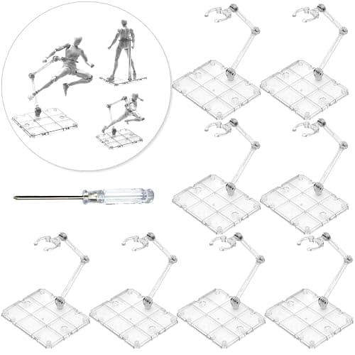 XISTEST Action Figure Stand, 8 PCS Assembly Action Figure Display Holder Base Doll Model Support Stand Compatible with HG RG SD SHF Gundam 1/144 Toy with Screwdriver Transparent - Image 1