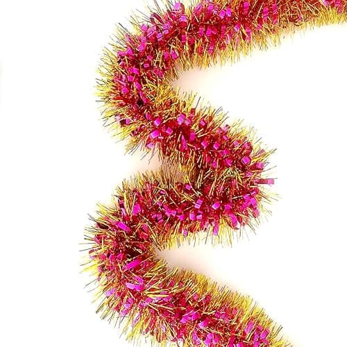 33Ft Long Rose Tinsel Twist Garland Shiny Thick Metallic Foil Xmas Tree Decorations for Birthday Party Christmas New Year Parties Parade Floats and Other Holidays Hanging Decor-(Rose+Gold) thumbnail 5