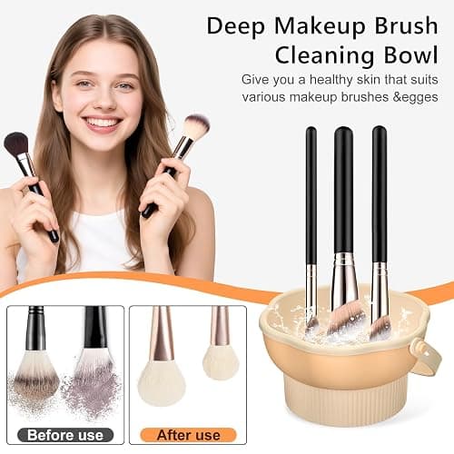 senbowe 3 in 1 Makeup Brush Cleaner Mat, Silicone Makeup Brush Cleaner Bowl Cosmetic Brushes Cleaning Pad Tool Organizer for Storage and Air Drying, Make Up Brush Washing Tool for Sponge thumbnail 5