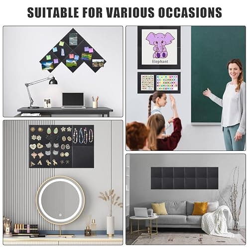 Large Cork Board Alternative 36" X 24" Bulletin Board - 6 Pack Removable Felt Wall Tiles with 15 pushpins, Large Cork Boards for Walls Cork Board for Office Pin Board Tack Board - Black thumbnail 3