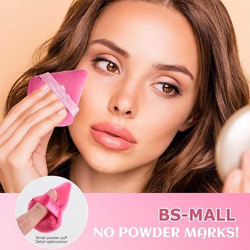 BS-MALL Makeup Sponge & Triangle Puff Set Pink for Mini Detailed Application Foundation Concealer Soft Pearl Cotton Sponge Pack of 10 thumbnail 5