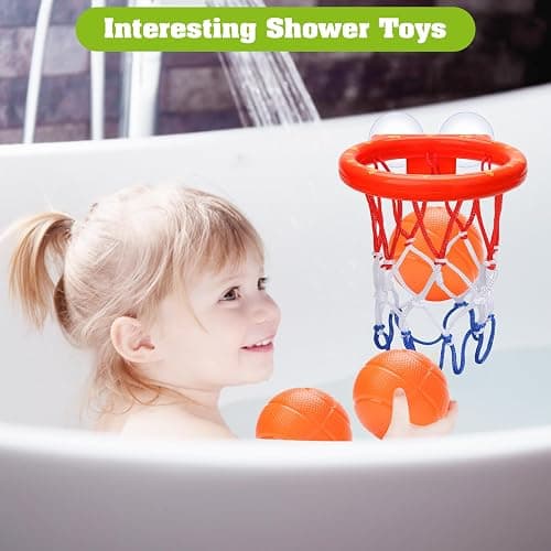 KSABVAIA Bath Toys - Bathtub Basketball Hoop for Kids Toddlers - Bath Toys Shower Toys for Kids Ages 4-8,Suction Cup Basketball Hoop & 3 No Hole Balls Set for Boys Girls - Small thumbnail 4