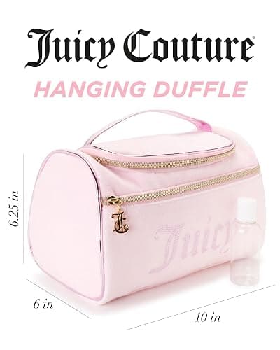 Juicy Couture Pink Makeup Bag Cosmetics Organizer Travel Essentials Hanging Duffel Velour Rhinestones thumbnail 2