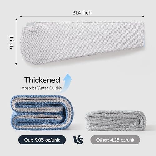 REDKISS Microfiber Hair Towel Wrap for Women, Double Sided Hair Towels with Elastic Strap, Super Absorbent Quick Dry Hair Drying Towel for Long, Thick, Curly Hair, Anti-Frizz Turban (Blue & Gray) thumbnail 2