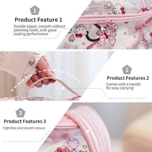 GQYAYQG Cute Makeup Bag, Cartoon Toiletry Bag, Transparent Makeuo Bag, Handheld Zippered Travel Cosmetic Bag, The Best Gifts for Women (pink) thumbnail 4