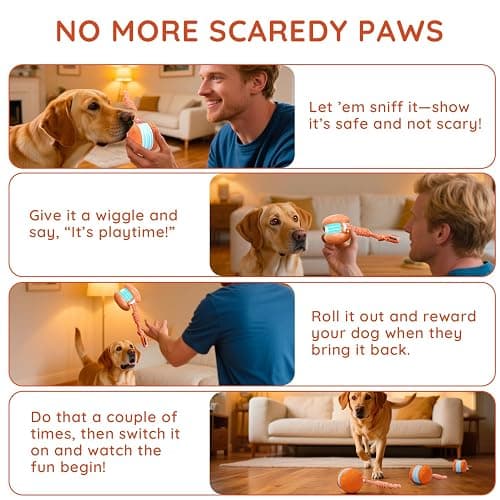 QGI Interactive Dog Toys, Random Path Electric Automatic Moving and Rolling Dogs Toy with Rope for Small Medium Large Dogs, Motion-Activated Dog Stimulation Toy for Boredom Relief (Orange) thumbnail 5