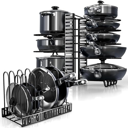 Pots and Pans Organizer Under Cabinet - 8-Tier Adjustable Pan Organizer Rack for Cabinet - Heavy-Duty Pot & Pan Organizer - Perfect to Store Pots, Pans, Lids - Easy Kitchen Organization and Storage - Image 1