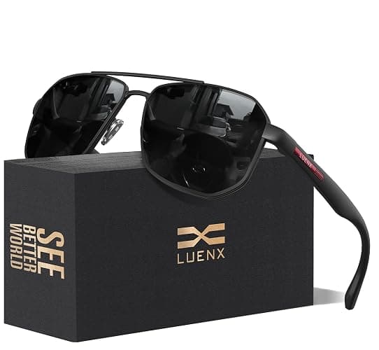 LUENX Aviator Sunglasses for Men Square Polarized Polygon Lens - UV 400 Protection with Accessories 61MM Driving Outdoor - Image 1