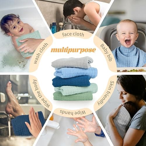MIGIOL Baby Burp Cloth 100% Cotton Newborn Cotton Muslin Burp Cloth 10x20 inches (Blue & Green 5 Pieces) thumbnail 5