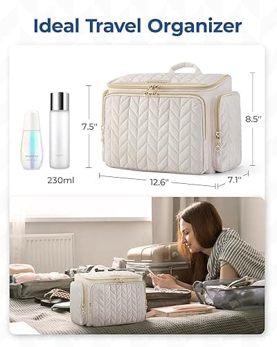 BAGSMART Travel Toiletry Bag, Large Wide-open Travel Bag for Toiletries, Makeup Cosmetic Travel Bag with Handle-Black - Black thumbnail 5