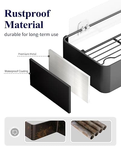 Kitsure Shower Caddy - 2 Pack Adhesive Shower Organizer, Rustproof Metal Shelves, No-Drill Bathroom Organizers and Storage, Black, XX-Large thumbnail 3