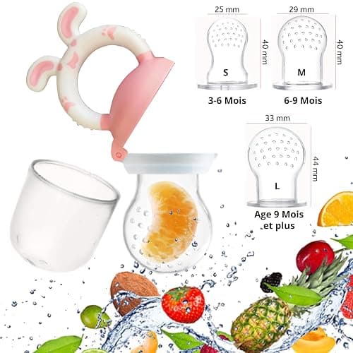 Lola Kids Grignoteuse Bébé - Lot de 2 Tétine Grignoteuses Bébé sans BPA - Inclus 8 Tetines Evolutives - Sucette Fruit en Silicone Alimentaire - Tétine Dentition - Idéal Diversification Alimentaire thumbnail 3