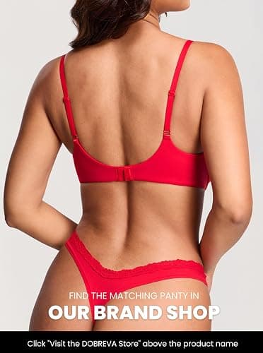 DOBREVA Women's Unlined Plunge Scoop Bra Lace Trim Balconette Sexy Underwire Demi Bras Deep V thumbnail 5