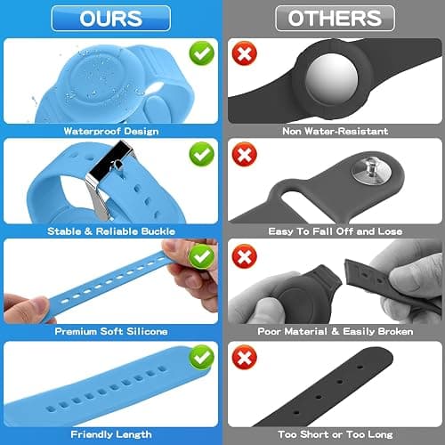 Waterproof Bracelet Compatible with Airtag (1st & 2nd Gen) for Kid, 2 Pack Soft Silicone Hidden Wristband, Lightweight Watch Band Compatible with Apple Air Tag for Child, Grow in Dark Blue & Green thumbnail 4