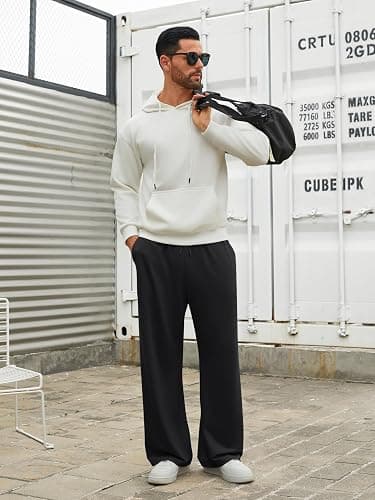 Hardaddy Men's Lightweight Sweatpants Baggy Straight Open Bottom Wide Leg Drawstring Lounge Athletic Pants with Pockets thumbnail 5