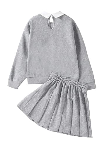 Ecolala Girls 2 Piece Outfits Cute Preppy Graphic Long Sleeve Sweatshirt and Pleated Skirt Set thumbnail 2