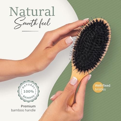 Premium Boar Bristle Hair Brush for Thick Hair Set. Hairbrush for Women With Thick, Long or Curly Hair. Restores Hair's Shine and Health. Comb, Travel Bag & Spa Headband Included thumbnail 6