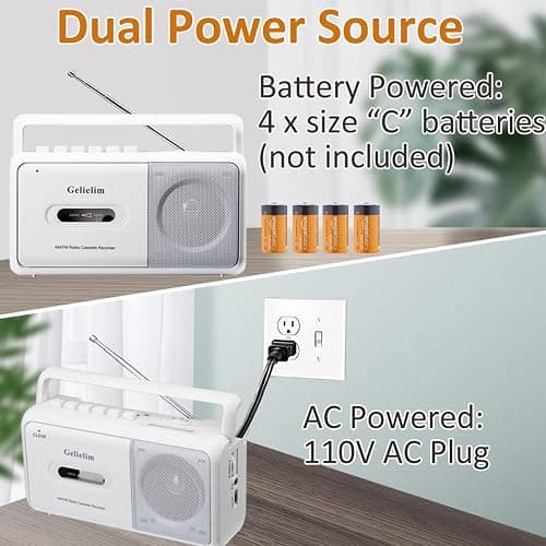 Gelielim Portable Cassette Player, Cassette Tape Player AM/FM Radio,Casette Tape Recorder with Earphone Jack, Cassette Boombox Battery Operated or AC Powered thumbnail 5