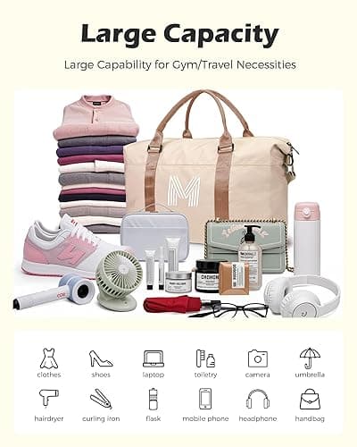 Vogewood Gifts for Teen Girls 16-18, Cheer Stuff for Girls, Travel Duffel Bag, Weekender Bag, Women, Birthday Gift for Daughter, Tween Gifts 10-12 Girls Trendy Teen Girl Stuff Gifts (Letter B) - Off-white - B thumbnail 2